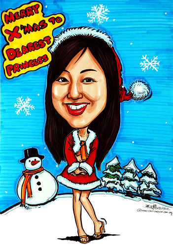 Snowy Christmas lady caricature