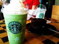 Starbucks Green Tea Frappuccino and Chocolate Cranberry Muffin