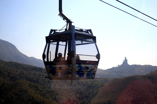 Hong Kong cable car with Giant Buddha in the far