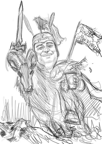 digital caricature of knight - sketch