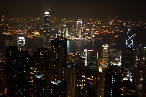 Night scene of Hong Kong from the peak of the Peak