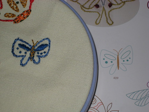 Day 30:  Doodle Stitching Blue and Gold Butterfly Embroidery