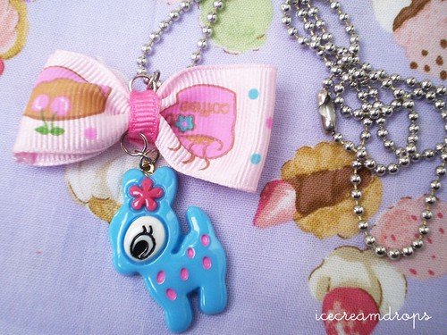 Blue Deer Bow Colorful Neon kawaii pendant Necklace 30