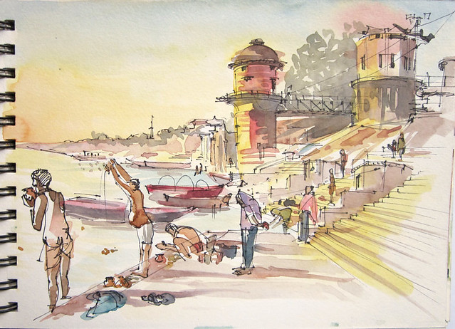 Morning on the Ghats, Benaras, India