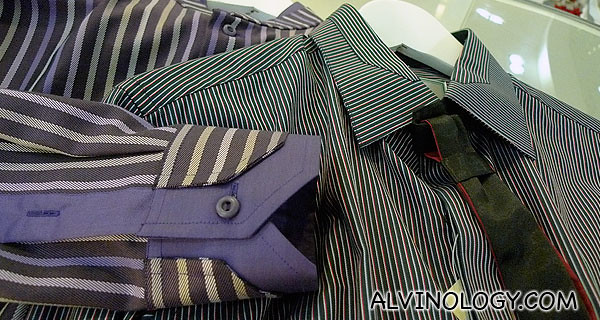 Close-up on the cuffs and collar detailing for some of the sample shirts