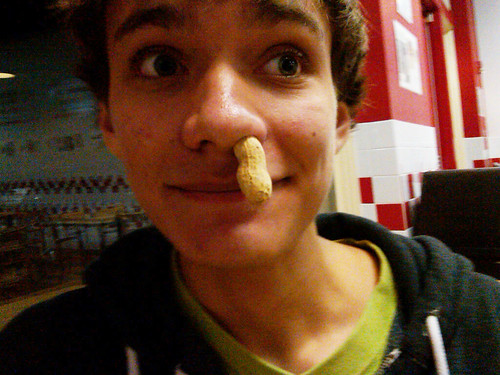 Dominick with a peanut in his nostril