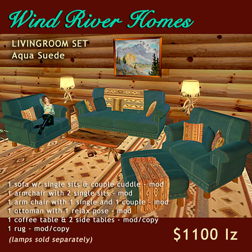 Rustic Livingroom Set - Aqua Suede by Teal Freenote