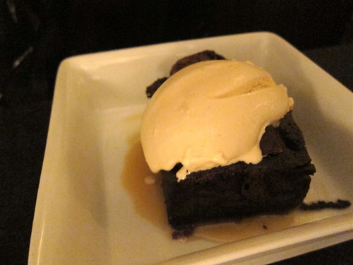 chocolate bread pudding with caramel ice cream