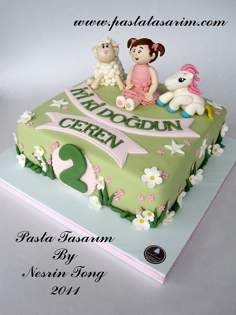  2nd BIRTHDAY CAKE - CEREN AND LAMB AND LITTLE PONY