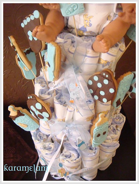 baby boy cookies and diaper cakes