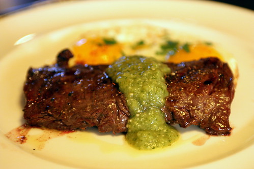 Chargrilled Skirt Steak with Green Sauce and Fried Eggs