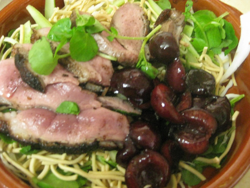 Smoked duck salad with cherries