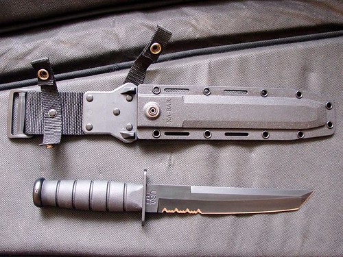 KA-BAR Black Tanto Fighting Knife 8" Combo Blade With Kydex Sheath
