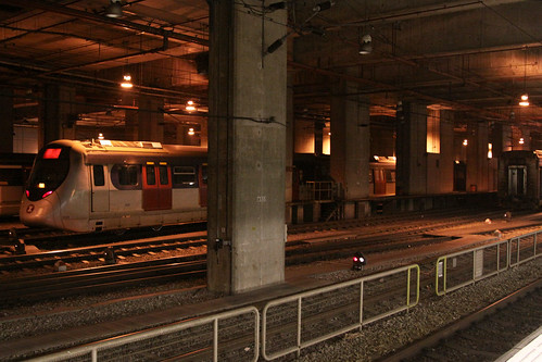 Train depot under apartment towers