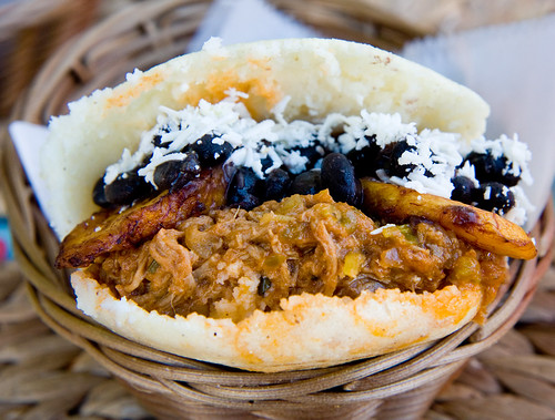Arepa pabellon (shredded beef, plantains, beans), Arepera Guacuco