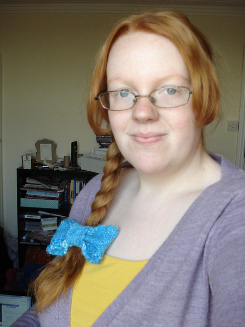 Dressup knitted toys blue hair ribbon elastic