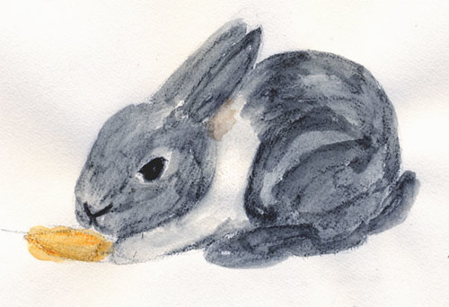 My watercolor painting of Oreo Cookie, our pet bunny.