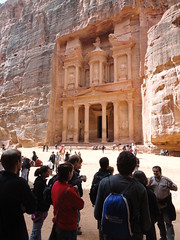 Students admire the ancient Nabatean city of Petra.