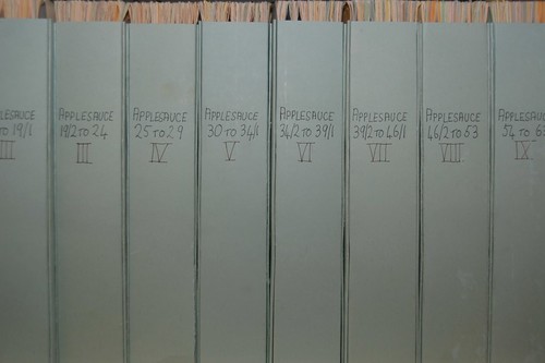 row of magazine boxes, labelled Applesauce II to IX