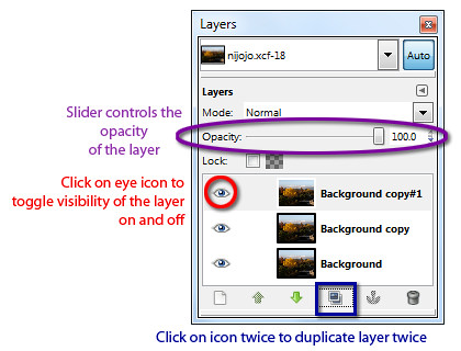 Duplicate two copies of the original photo in the Layers dialog.