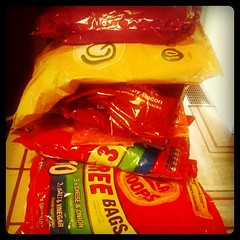 I live when my mum comes to visit. Quavers, Frazzles, Monster Munch, etc.