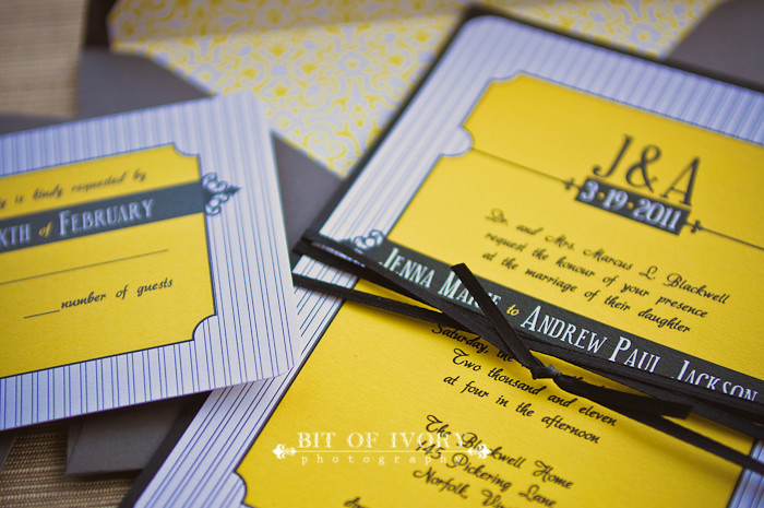 yellow and black and gray stationery wedding invitation suite