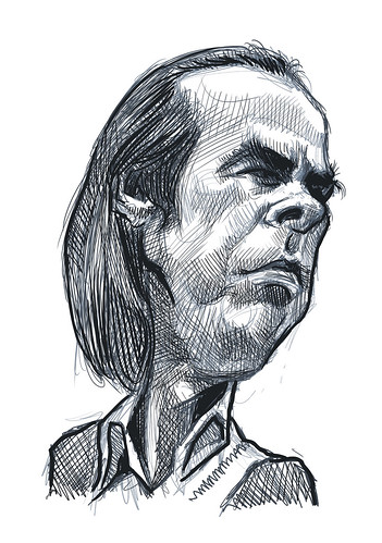digital caricature sketch of Nick Cave
