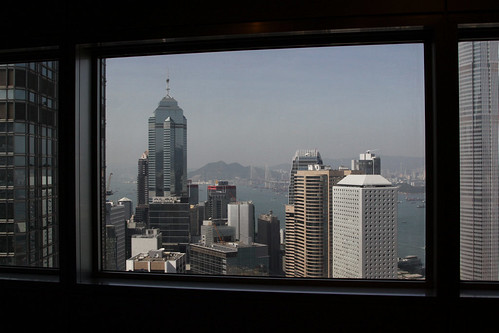 Looking out from the Bank of China tower