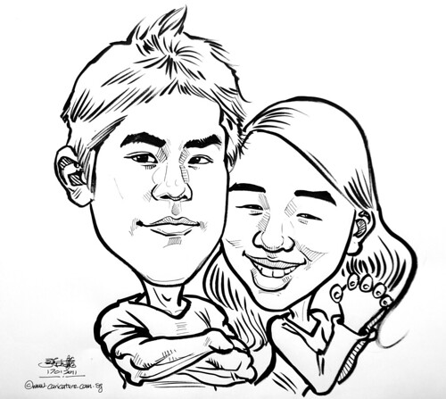 couple caricatures in pen and brush 18012011
