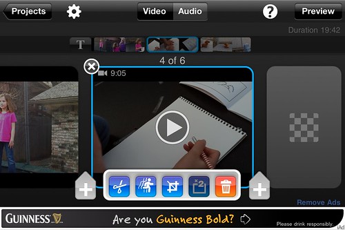 Video editing options in the free version of Splice on an iPhone4