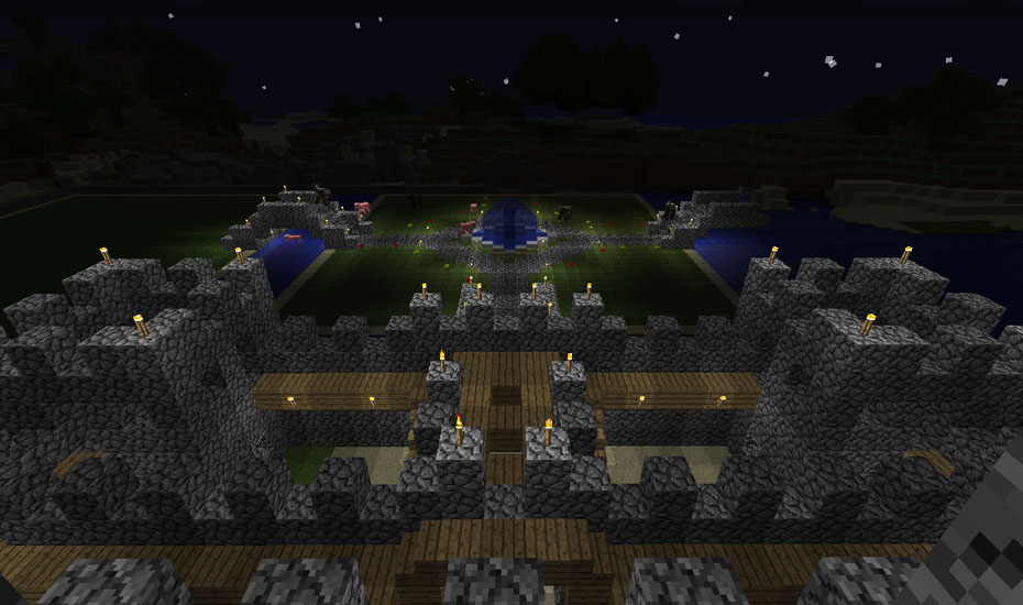 Minecraft - Looking down on the Castle battlements