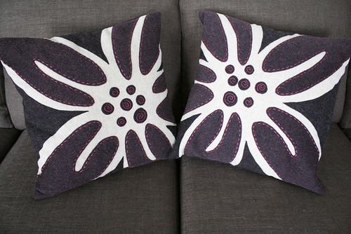 Wool pillow covers with applique