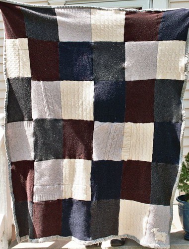 recycled sweater quilt, recycled wool quilt