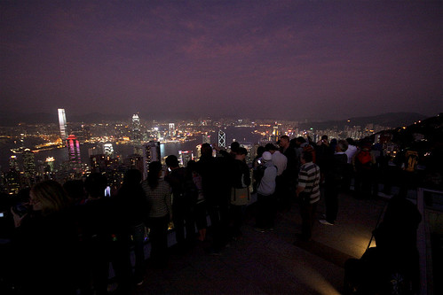 Snap happy tourists atop the Peak Tower at Dusk