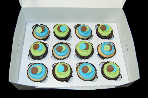 blue, green and brown sassy circles baby shower cupcakes