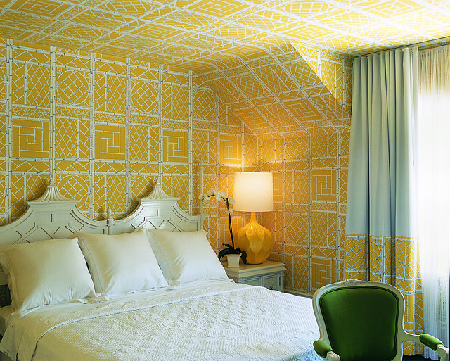 Yellow Wallpapered Bedroom