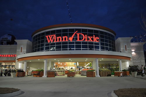 Winn Dixie supermarket entry with produce aisles, Covington, Louisiana