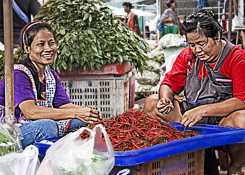 Sorting chillies with smile, Klong Toey market, Bangkok