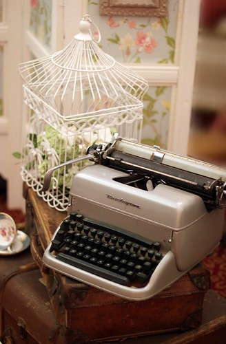 Vintage Bird Cage & Typewriter