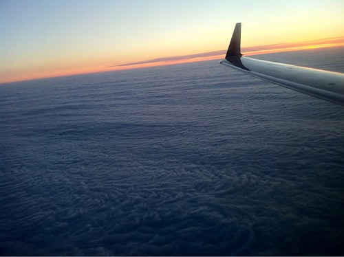 Flying Delta over the clouds and Memphis, Tennessee