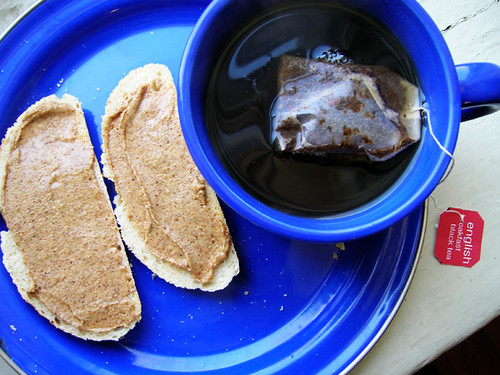 tea with bread and almond butter