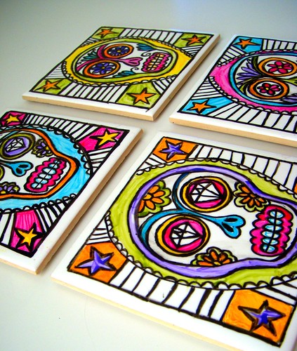 mexicansugarskulltattoo Sugar Skull Ceramic Tile Coaster Set