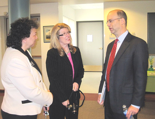 USDA Utilities Administrator Jonathan Adelstein discusses smart grid opportunities at Poudre Valley REA, Pictured left to right are:  Marie Secrest, District Representative for Representative Corey Gardner;  Mona Neeley, Colorado Rural Electric Association; and Administrator Adelstein.
