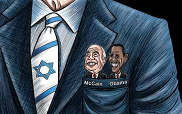 McCain Obama in Israel's pocket cartoon-thumb-425x266