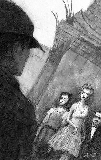 illustration for alfred hitchcock mystery magazine, by cat scott