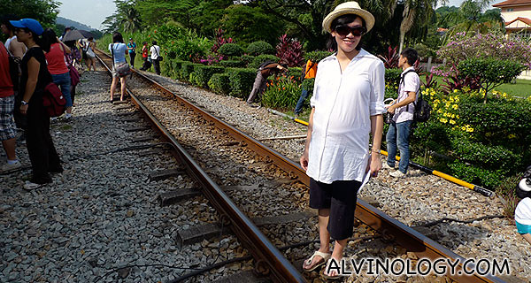 Rachel posing on the railway track