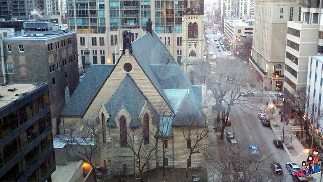 View from Omni Chicago into the Cathedral District