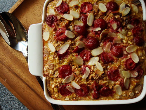 Baked Oatmeal with Sour Cherries and Almond