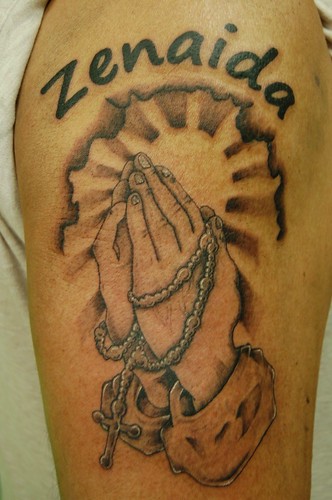 praying hands rosary tattoo. Praying Hands Rosary Tattoo