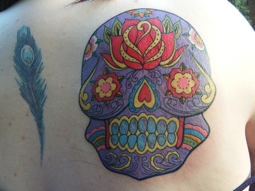 SUGAR SKULL FEATHER TATTOO My latest addition Sidney the Mexican Day of 